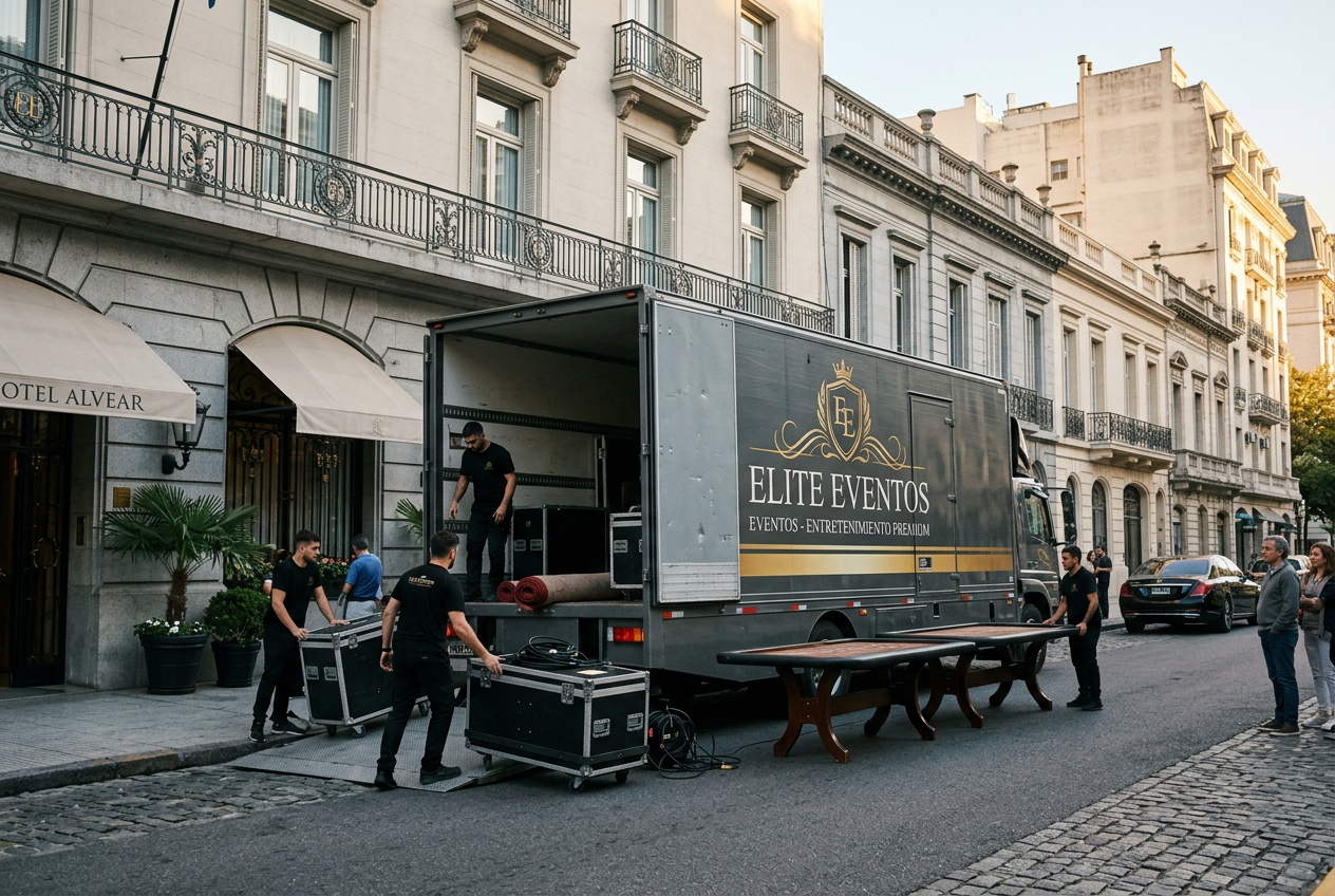 Show móvil de entretenimiento llegando al venue